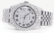 Iced Out Rolex Datejust 36 MM | Stainless Steel | 16.5 Carats of Diamonds | Full Diamond Roman Diamond Dial | Jubilee Band | Model 116200
