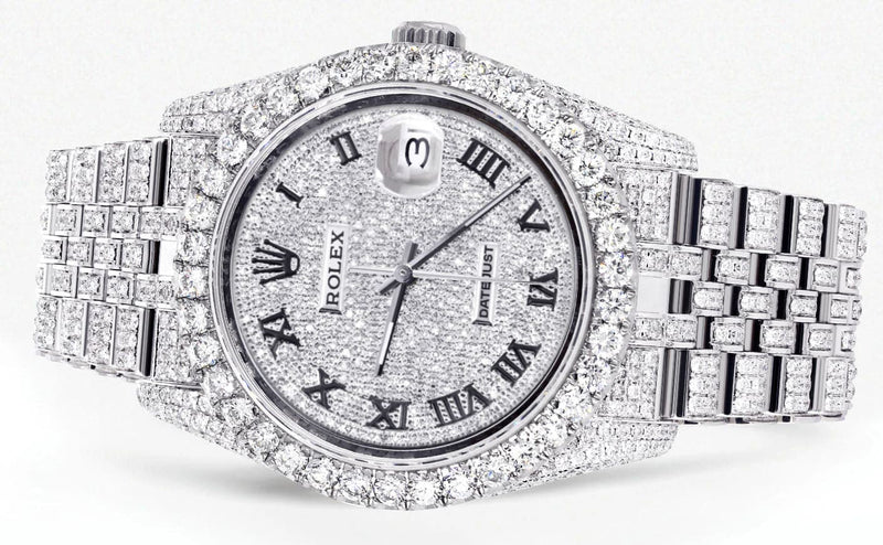 Iced Out Rolex Datejust 36 MM | Stainless Steel | 16.5 Carats of Diamonds | Full Diamond Roman Diamond Dial | Jubilee Band | Model 116200