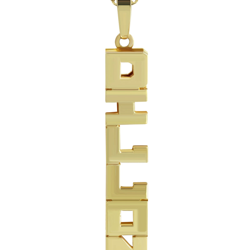14K Gold  Vertical Text Name Plate Necklace | Style #55