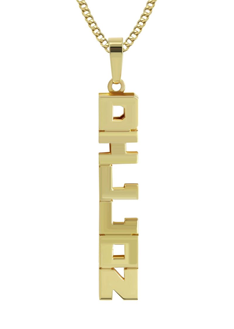 14K Gold  Vertical Text Name Plate Necklace | Style #55