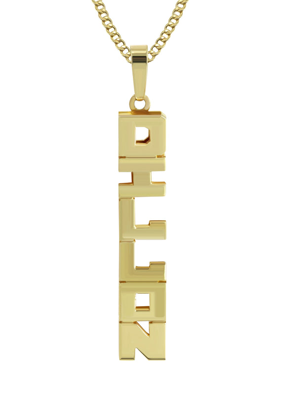14K Gold  Vertical Text Name Plate Necklace | Style #55