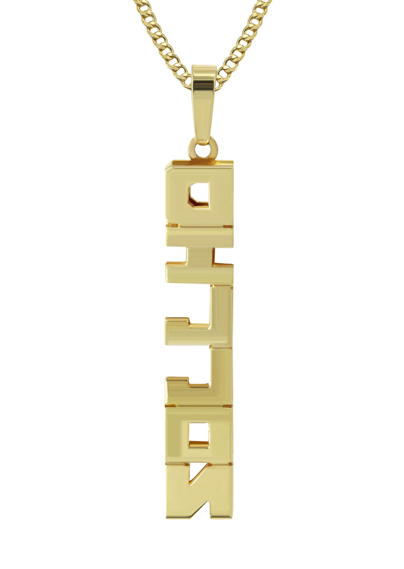 14K Gold  Vertical Text Name Plate Necklace | Style #55
