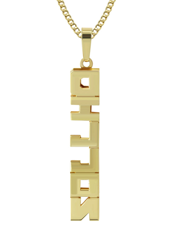 14K Gold  Vertical Text Name Plate Necklace | Style #55