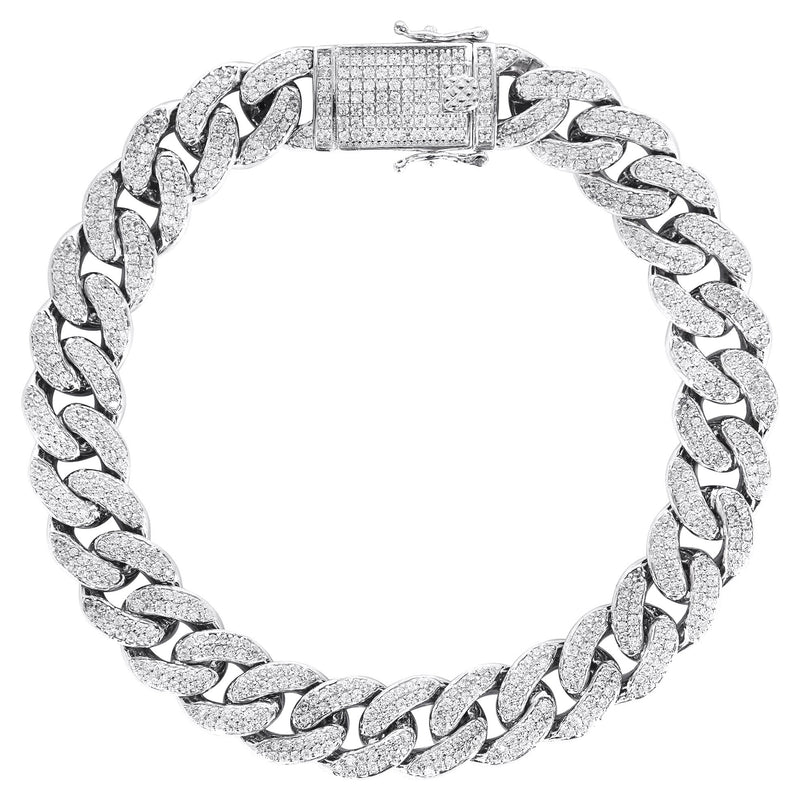 Silver White Iced Out Miami Cuban Bracelet