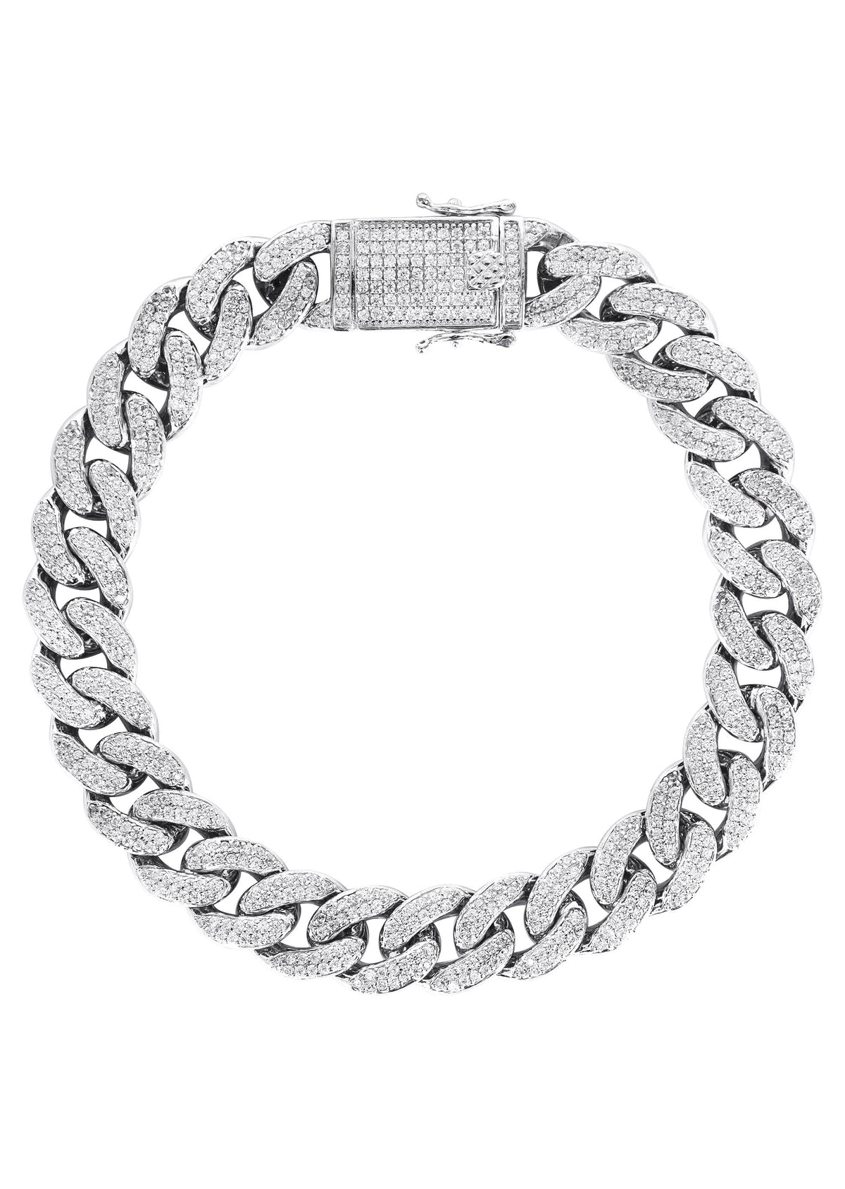 Silver White Iced Out Miami Cuban Bracelet