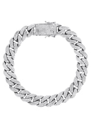 Silver White Iced Out Miami Cuban Bracelet