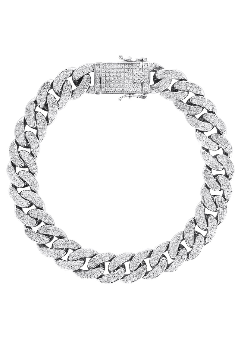 Silver White Iced Out Miami Cuban Bracelet