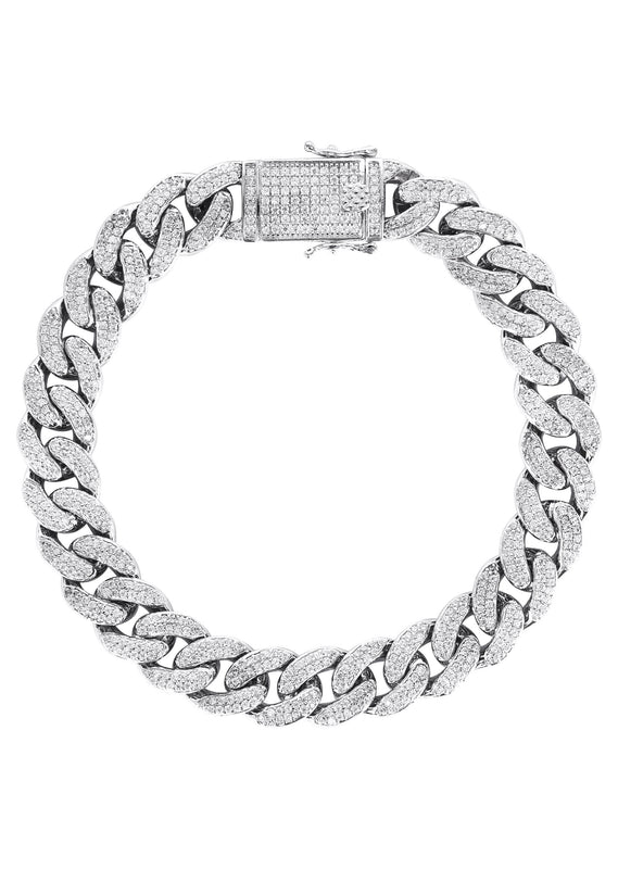 Silver White Iced Out Miami Cuban Bracelet