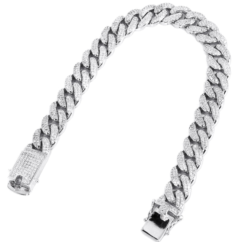 Silver White Iced Out Miami Cuban Bracelet