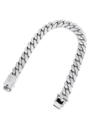 Silver White Iced Out Miami Cuban Bracelet