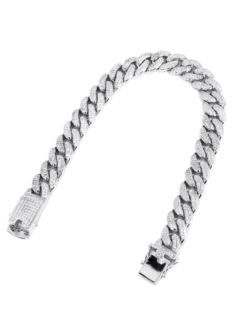 Silver White Iced Out Miami Cuban Bracelet