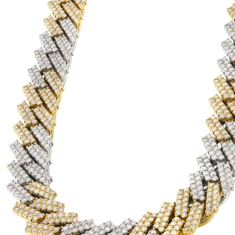Two Tone Iced Out Diamond Prong Cuban Link Chain 10K/14K