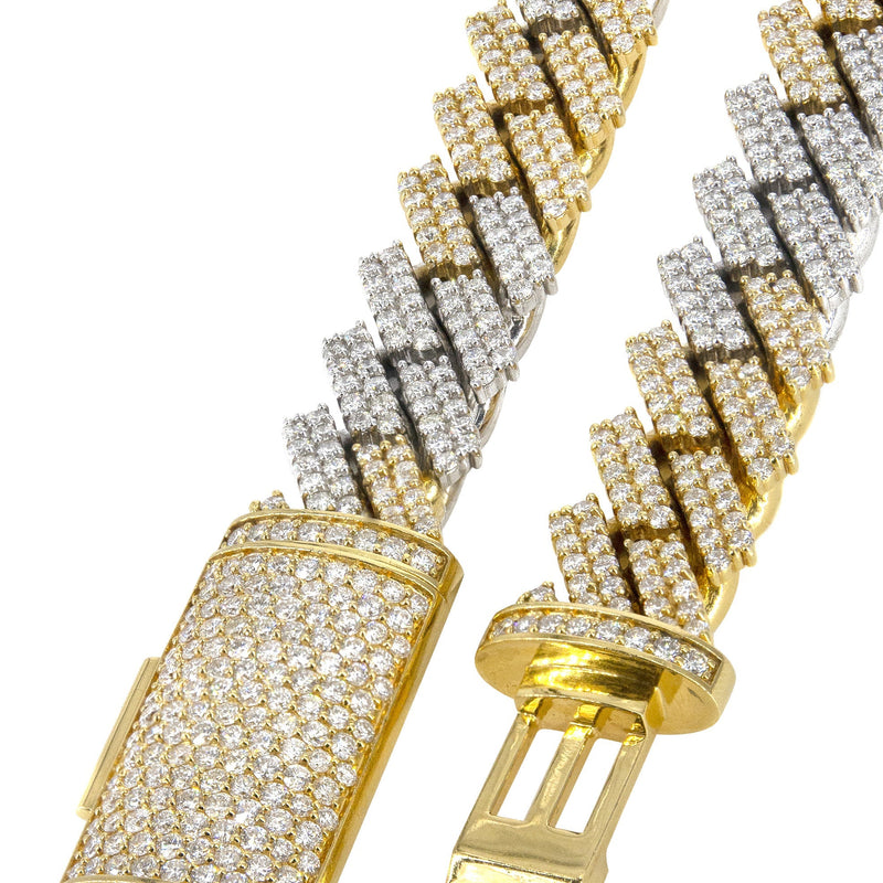 Two Tone Iced Out Lab Grown VVS Diamond Prong Cuban Link Chain 10K/14K