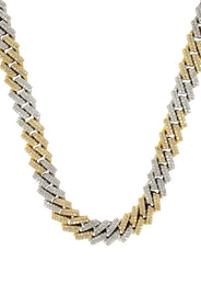 Two Tone Iced Out Diamond Prong Cuban Link Chain 10K/14K