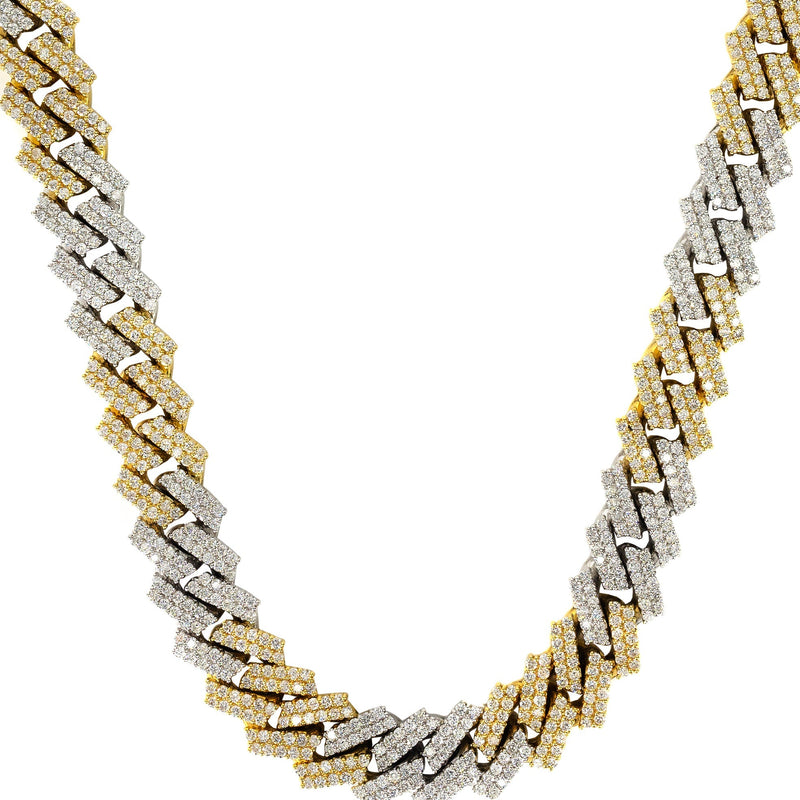 Two Tone Iced Out Lab Grown VVS Diamond Prong Cuban Link Chain 10K/14K