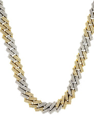 Two Tone Iced Out Lab Grown VVS Diamond Prong Cuban Link Chain 10K/14K