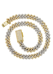 Two Tone Iced Out Diamond Prong Cuban Link Chain 10K/14K