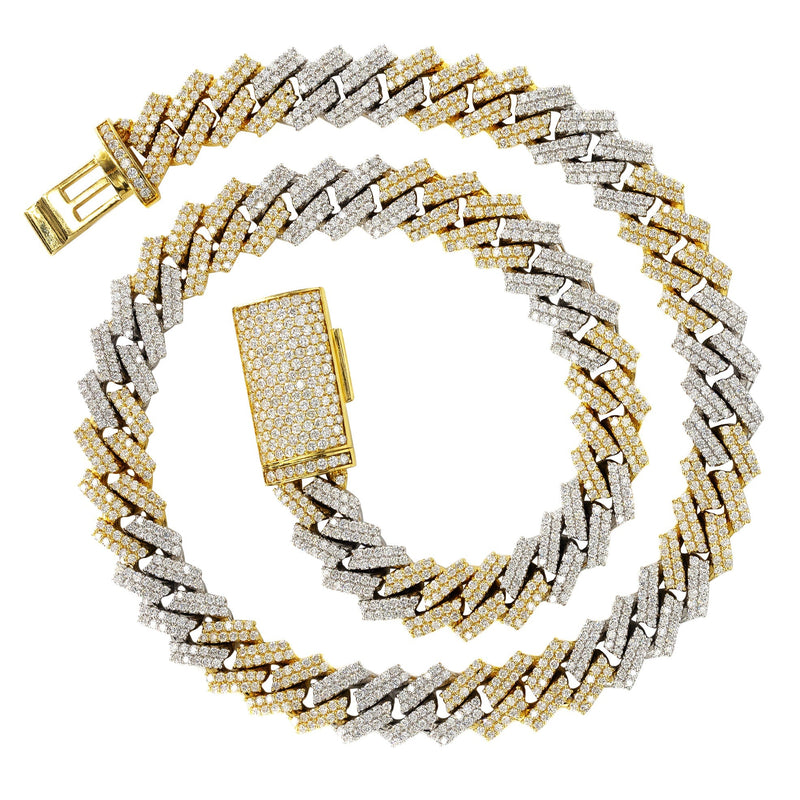 Two Tone Iced Out Lab Grown VVS Diamond Prong Cuban Link Chain 10K/14K