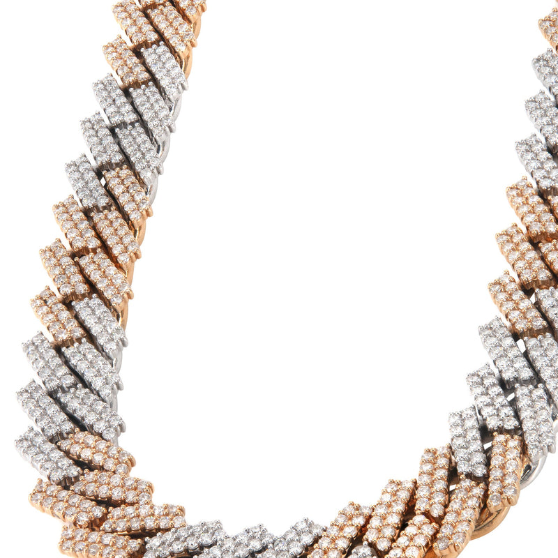 Two Tone Iced Out Diamond Prong Cuban Link Chain 10K/14K