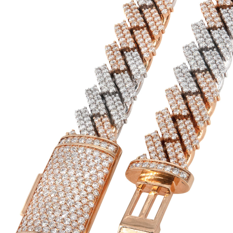 Two Tone Iced Out Diamond Prong Cuban Link Chain 10K/14K