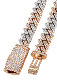 Two Tone Iced Out Lab Grown VVS Diamond Prong Cuban Link Chain 10K/14K