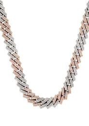 Two Tone Iced Out Diamond Prong Cuban Link Chain 10K/14K