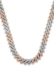 Two Tone Iced Out Lab Grown VVS Diamond Prong Cuban Link Chain 10K/14K