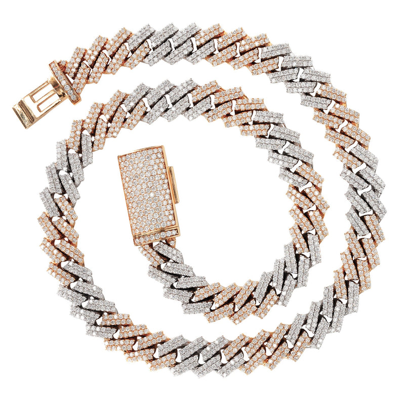 Two Tone Iced Out Diamond Prong Cuban Link Chain 10K/14K