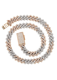 Two Tone Iced Out Lab Grown VVS Diamond Prong Cuban Link Chain 10K/14K