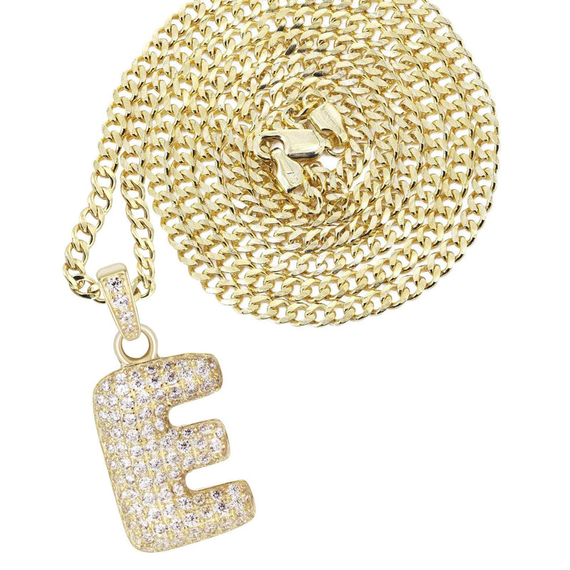 10K Yellow Gold Bubble Letter "E" CZ Necklace | Appx. 4.3 Grams