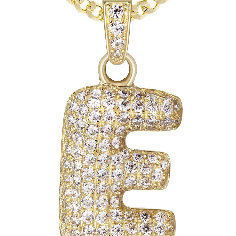 10K Yellow Gold Bubble Letter "E" CZ Necklace | Appx. 4.3 Grams