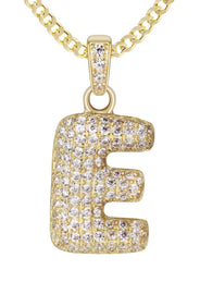 10K Yellow Gold Bubble Letter "E" CZ Necklace | Appx. 4.3 Grams