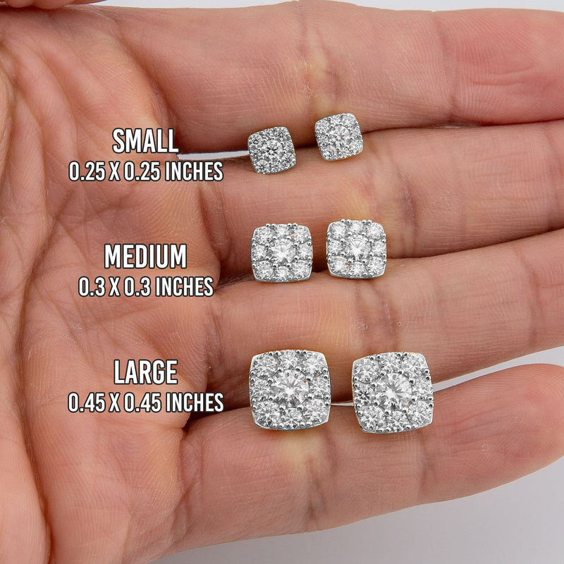 Men's Jewelry - VVS Lab Diamond Cluster Stud Earrings For Men | 14K White Gold