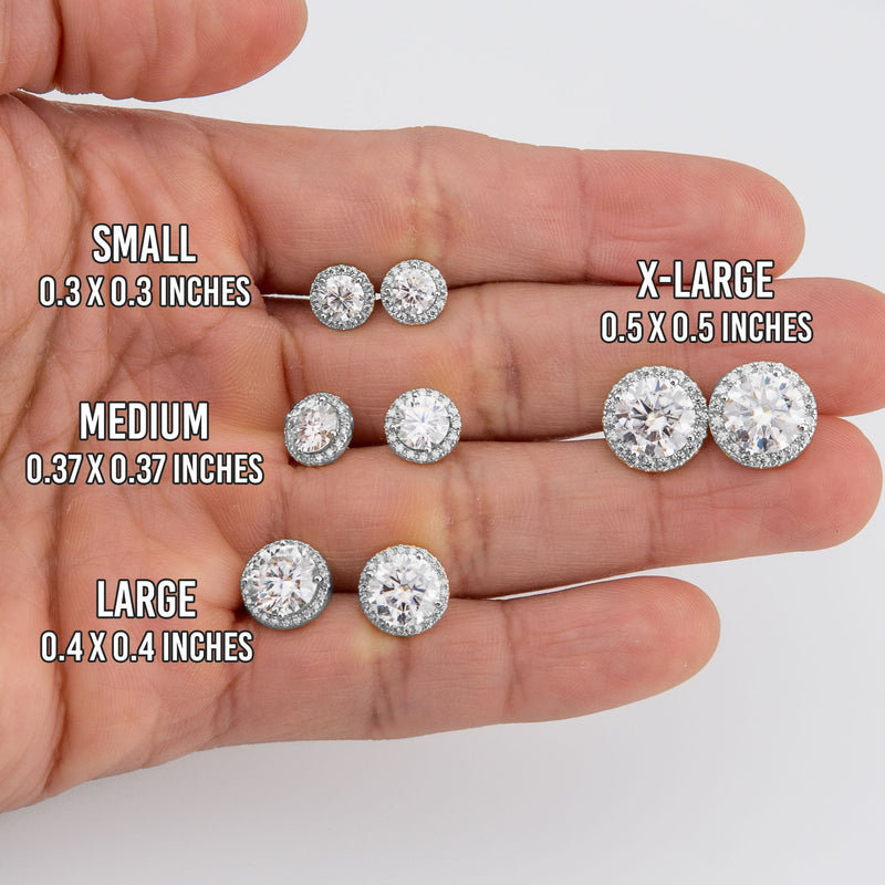 Men's Jewelry - VVS Lab Diamond Halo Stud Earrings For Men | 14K White Gold