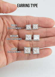Men's Jewelry - VVS Lab Diamond Halo Princess Stud Earrings For Men | 14K White Gold