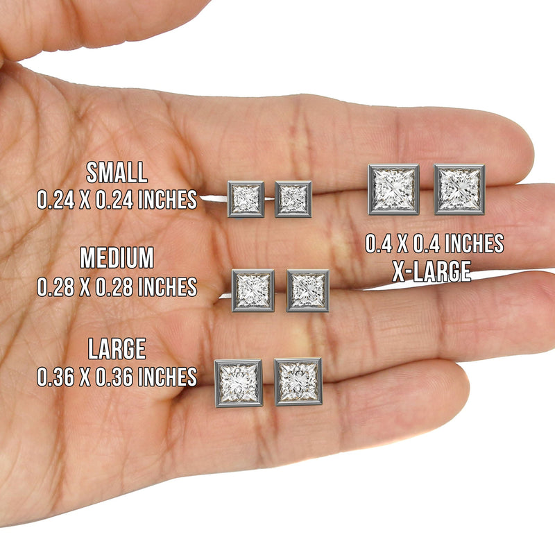 Men's Jewelry - VVS Lab Diamond Princess Cut Stud Earrings For Men | 14K White Gold