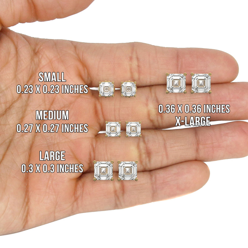 Men's Jewelry- Male VVS Lab Diamond Asher Cut Stud Earrings | 14K Gold
