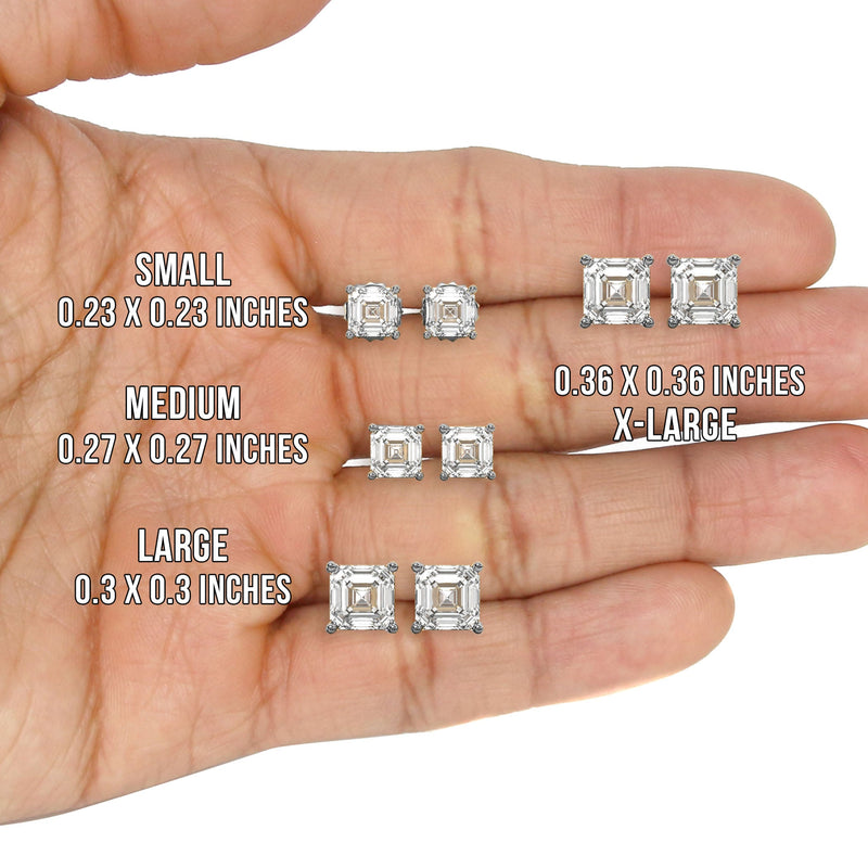 Men's Jewelry- Male VVS Lab Diamond Asher Cut Stud Earrings | 14K White Gold