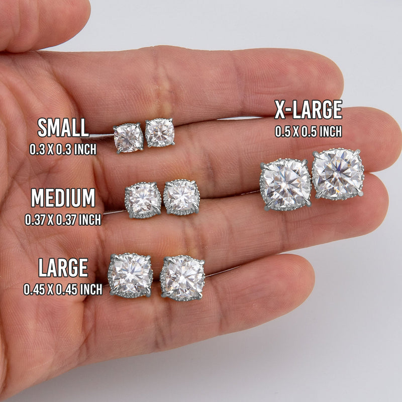 Men's Jewelry - VVS Lab Diamond Halo Stud Earrings For Men | 14K White Gold