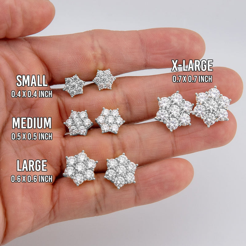 Men's Jewelry - VVS Lab Diamond Cluster Stud Earrings For Men | 14K White Gold