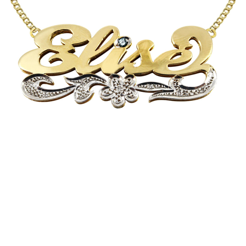 14K Gold  Two Tone Diamond Cut Name Plate Necklace | Style #50