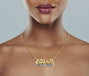14K Gold  Two Tone Diamond Cut Name Plate Necklace | Style #50