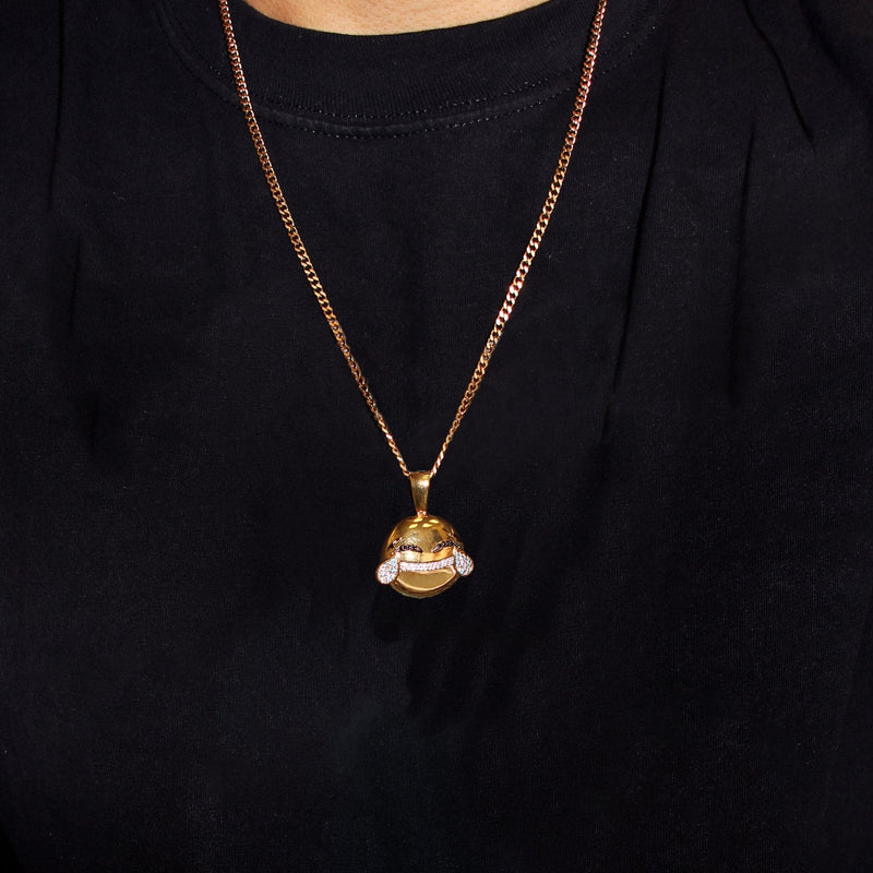 Mens Gold Plated Cuban Link Chain & Emoji Pendant | Appx. 16.3 Grams