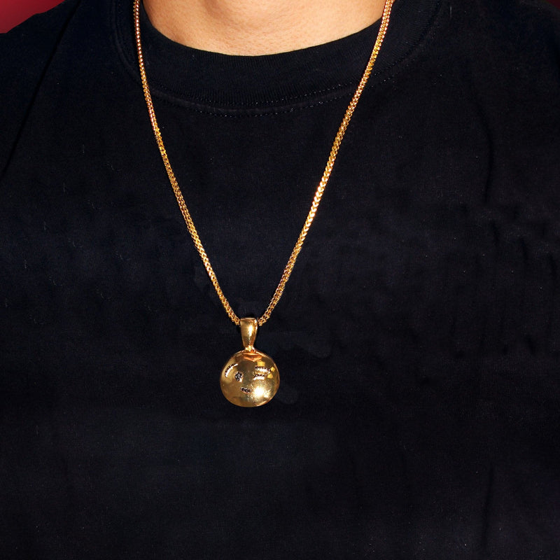 Mens Gold Plated Cuban Link Chain & Emoji Pendant | Appx. 14.3 Grams