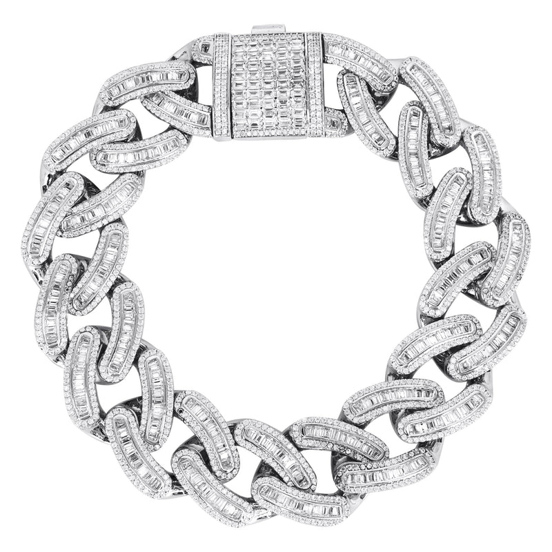 Silver White Iced Out Baguette Miami Cuban Bracelet
