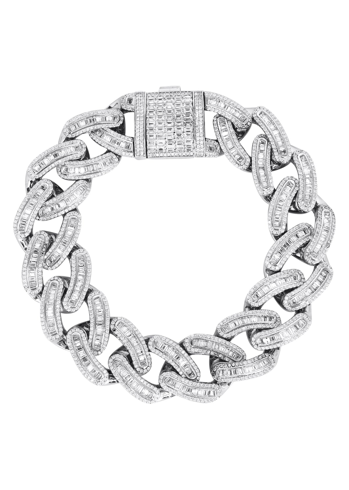 Silver White Iced Out Baguette Miami Cuban Bracelet