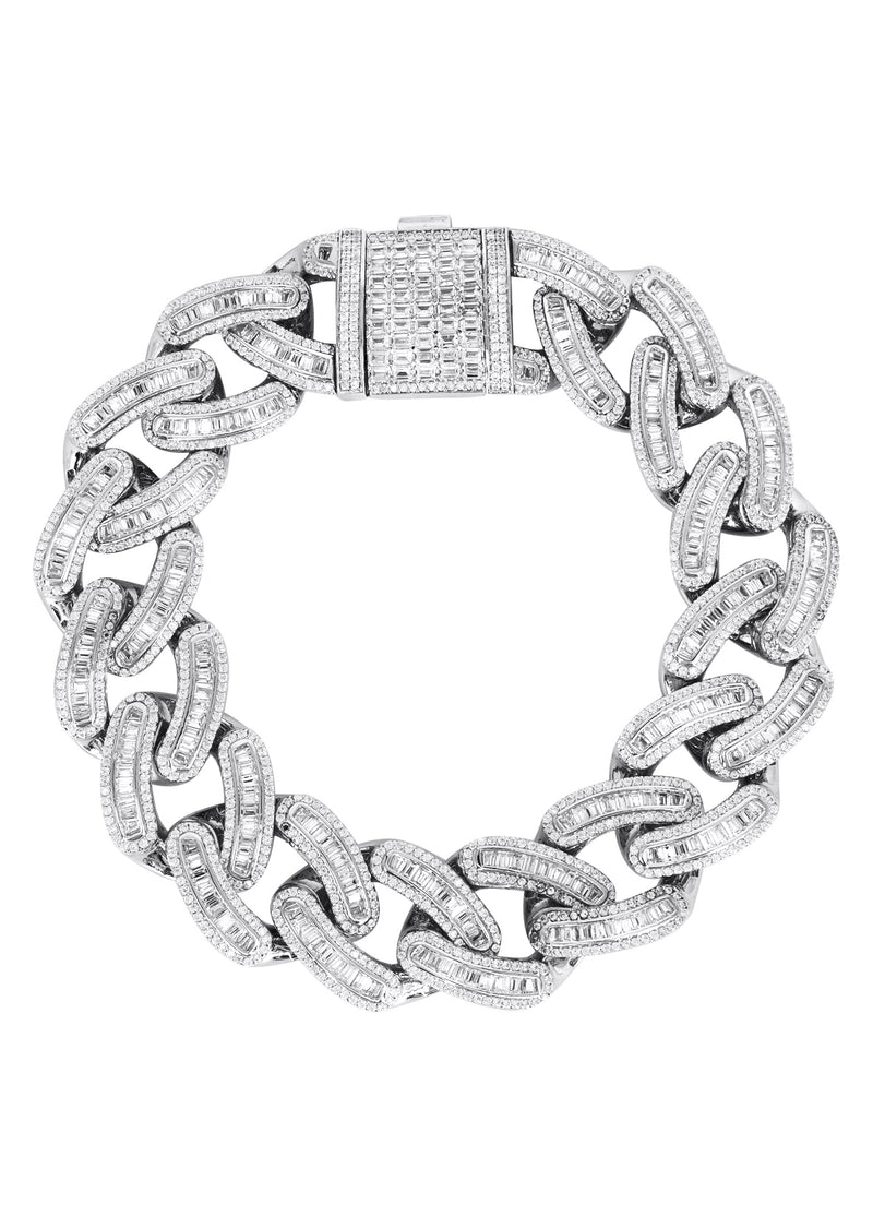 Silver White Iced Out Baguette Miami Cuban Bracelet