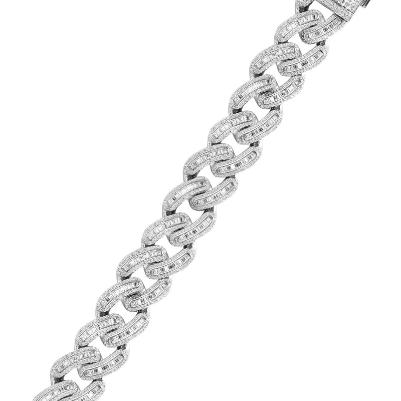 Silver White Iced Out Baguette Miami Cuban Bracelet