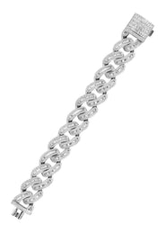 Silver White Iced Out Baguette Miami Cuban Bracelet