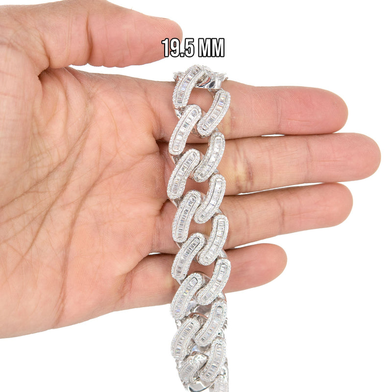 Silver White Iced Out Baguette Miami Cuban Bracelet